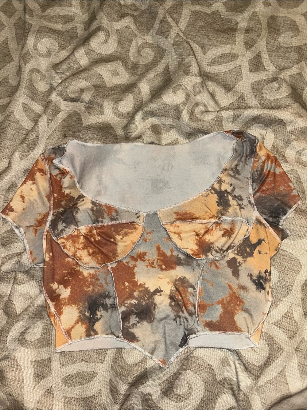 SHEIN Rust, Gray & Cream Tie-Dye Corset Crop Top